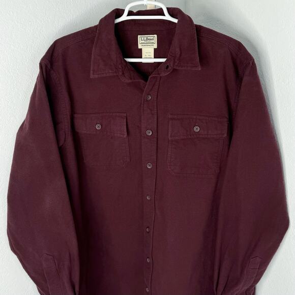 LL Bean Men's Chamois Shirt Traditional Fit Flannel Shirt Deep Wine Size XL Tall - Picture 2 of 6